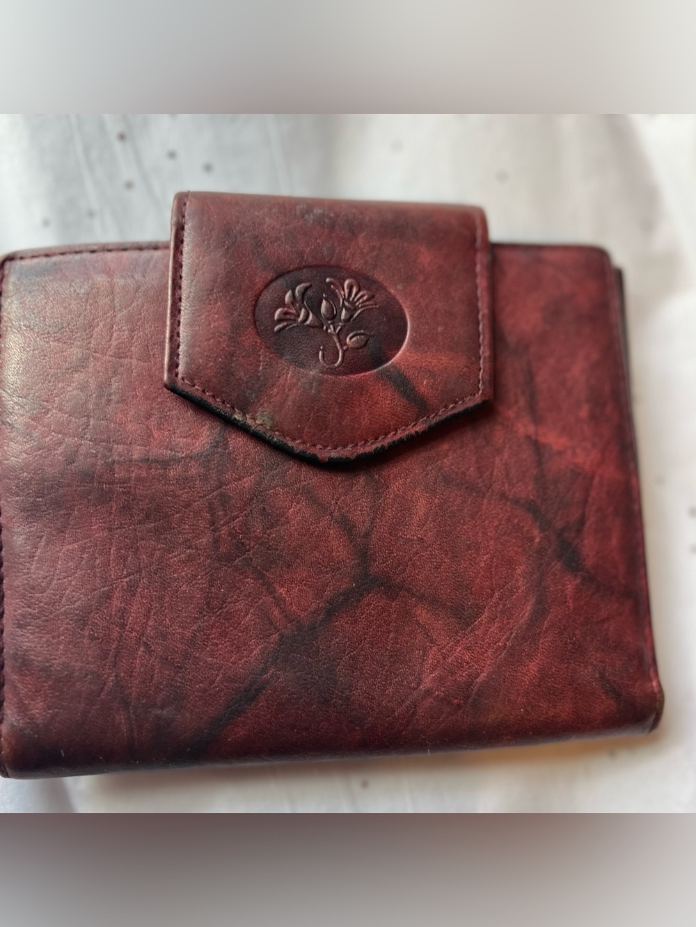 Buxton Red-Burgundy Leather Wallet with Floral Emboss